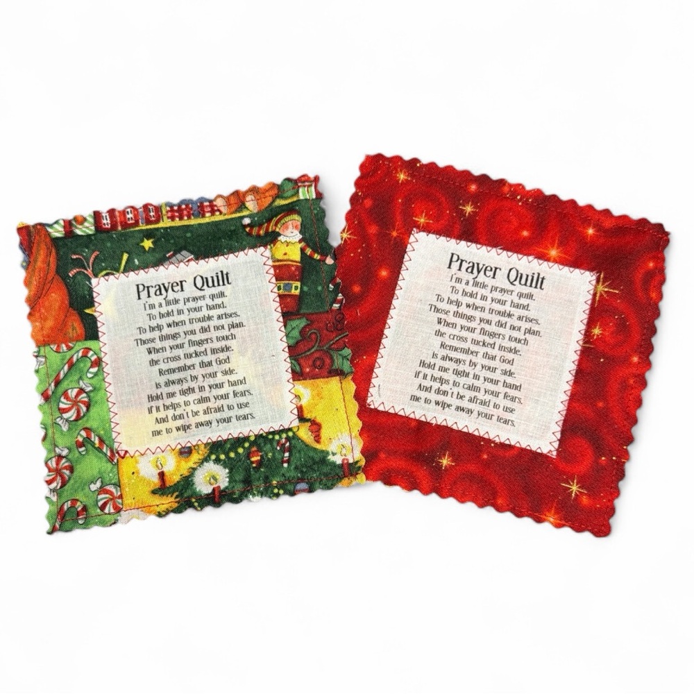 Handcrafted Prayer Quilt Set of 2 with Uplifting Prayer and Wooden Cross Inside